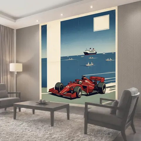 Фотообои Красный гоночный болид у моря