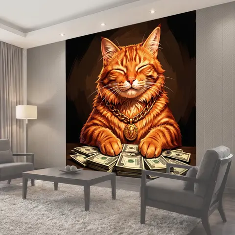 Фотообои Роскошный рыжий кот с деньгами