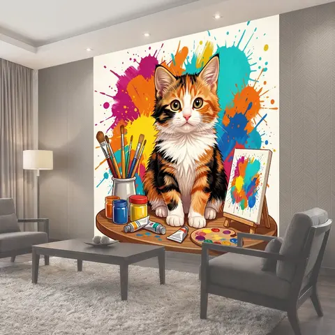 Фотообои Рыжий кот с художественными красками