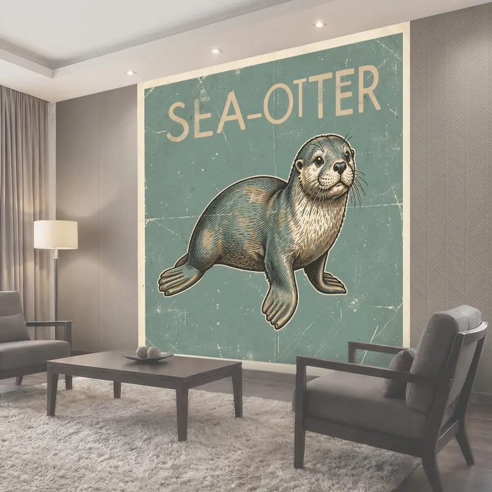 Фотообои Морская выдра с надписью SEA OTTER