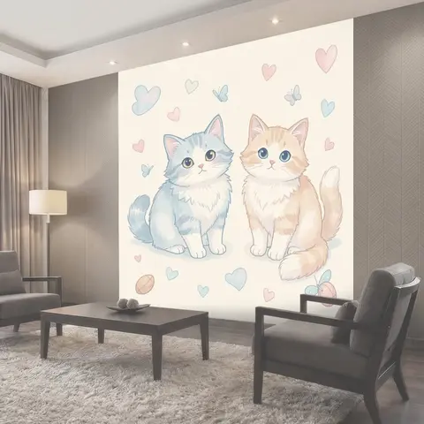 Фотообои Два пушистых котенка с сердцами