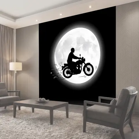 Фотообои Силуэт мотоциклиста на фоне луны