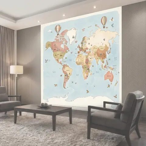 Фотообои Сказочная карта мира с воздушными шарами