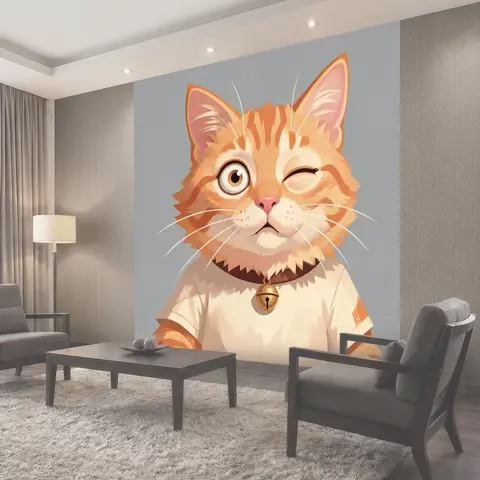 Фотообои Милый рыжий котенок подмигивает