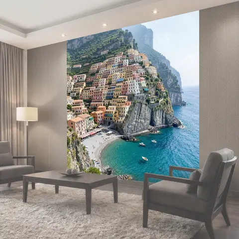 Фотообои Итальянский приморский город на скалах