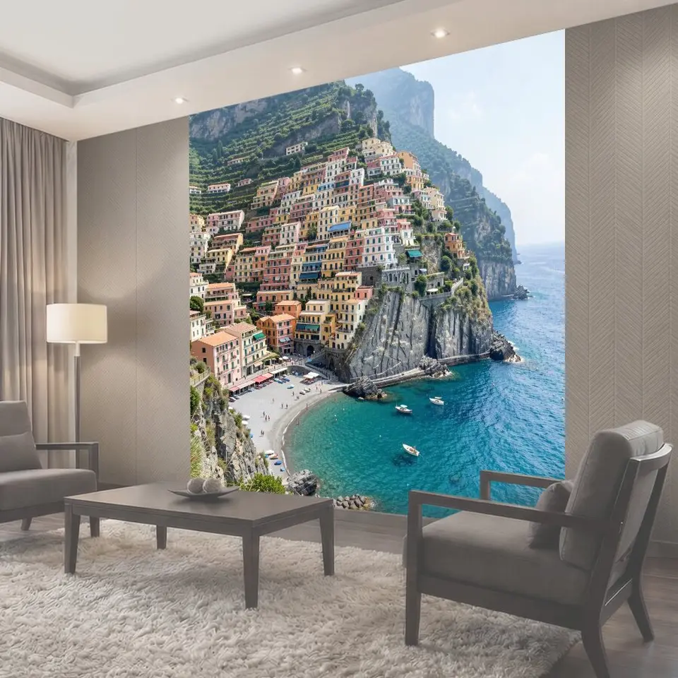 Фотообои Итальянский приморский город на скалах
