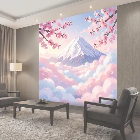 Фотообои Фудзи среди цветущей сакуры