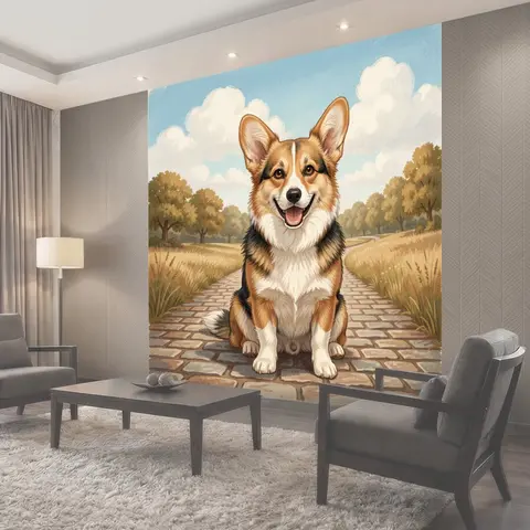 Фотообои Улыбающийся корги на дорожке