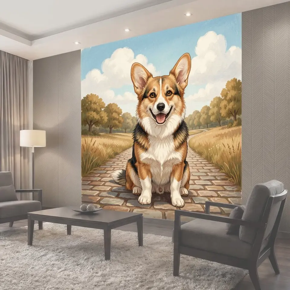 Фотообои Улыбающийся корги на дорожке