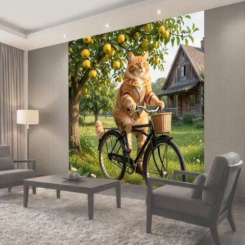Фотообои Рыжий кот на велосипеде