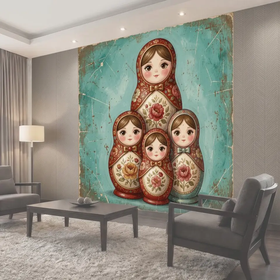 Фотообои Русские матрешки с цветами