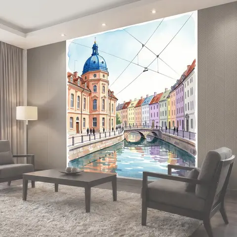 Фотообои Европейский канал с мостом