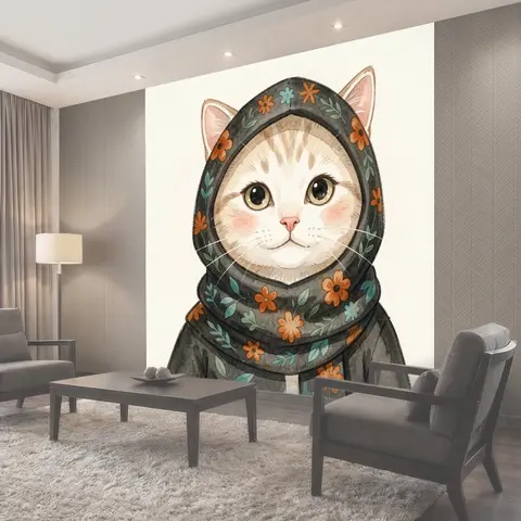 Фотообои Котенок в цветочном капюшоне