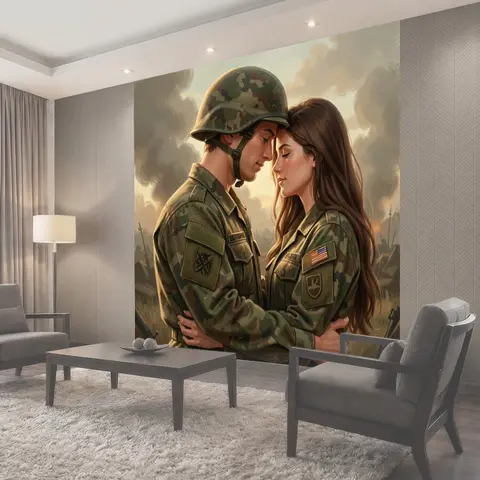 Фотообои Трогательное объятие в камуфляже