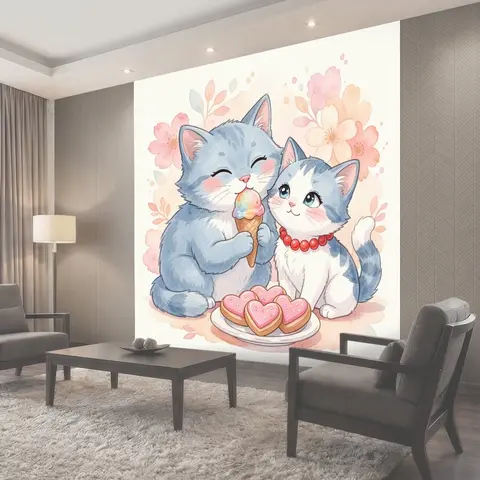 Фотообои Милые котята с мороженым