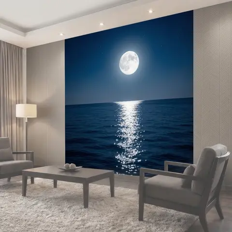 Фотообои Полная луна над морем ночью