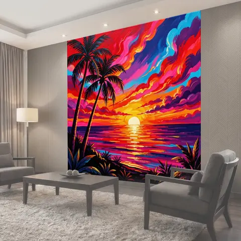 Фотообои Тропический закат с пальмами
