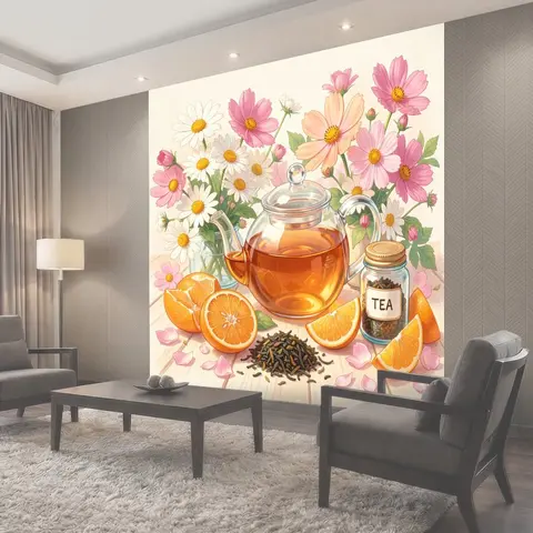 Фотообои Чай с цитрусами и цветами