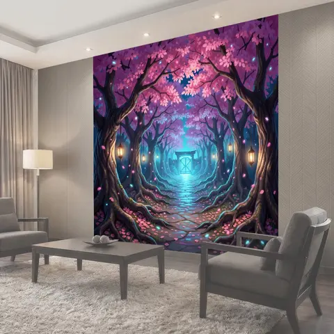 Фотообои Аллея цветущих сакур ночью