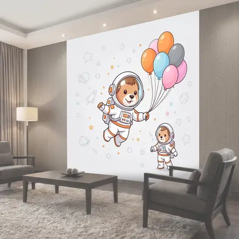 Фотообои Мишки-космонавты с воздушными шарами