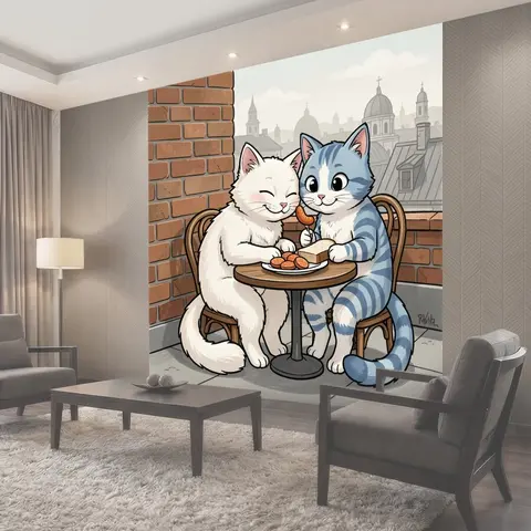 Фотообои Два котёнка за угощением