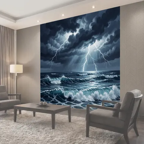 Фотообои Штормовое море с молниями