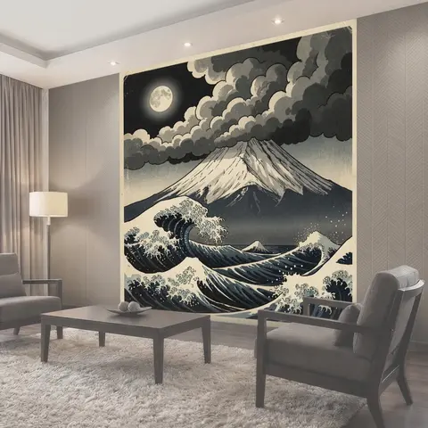 Фотообои Лунная ночь над Фудзи