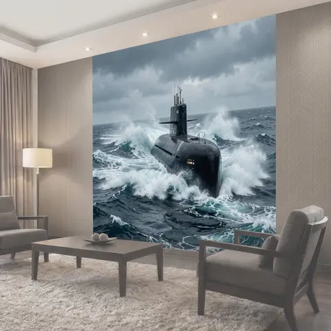 Фотообои Подводная лодка в штормовом море