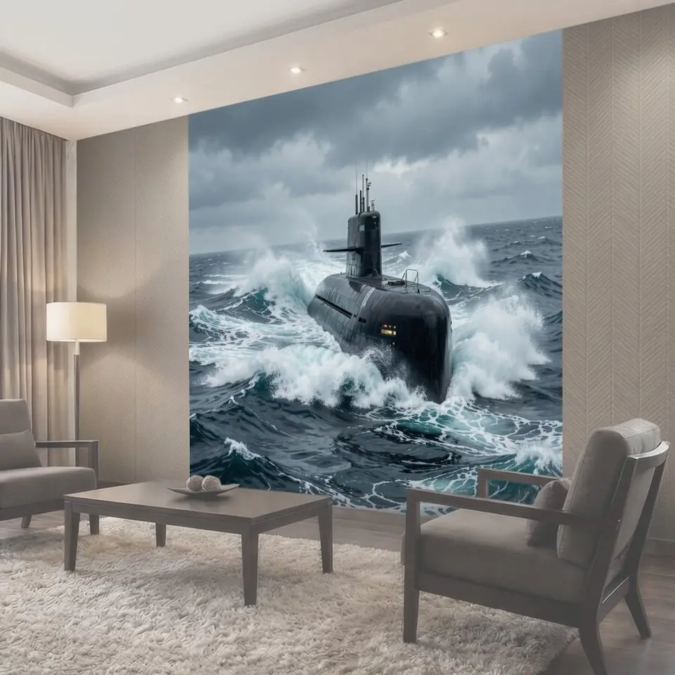 Фотообои Подводная лодка в штормовом море