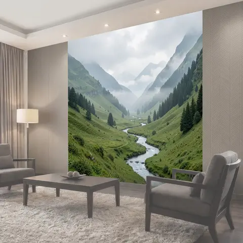 Фотообои Туманные горные долины с рекой