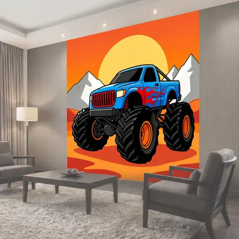 Фотообои Синий внедорожник на закате
