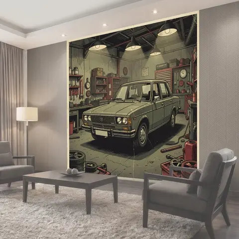 Фотообои Ретроавтомобиль в автомастерской