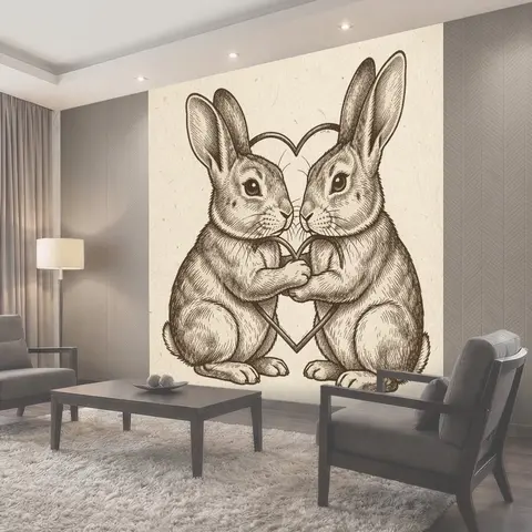 Фотообои Влюбленные кролики в сердцах