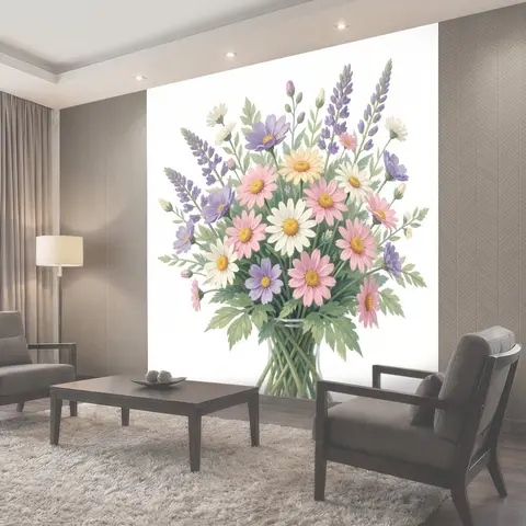 Фотообои Букет полевых ромашек в вазе