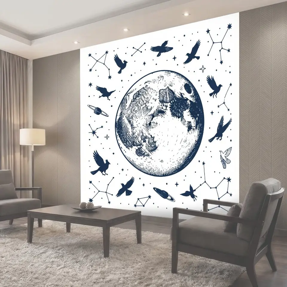 Фотообои Космическая планета и птицы
