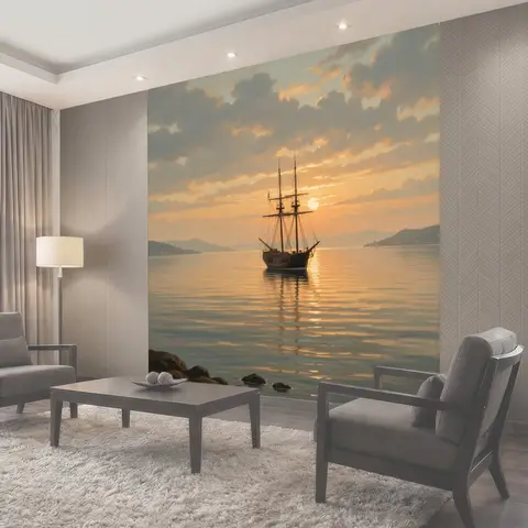 Фотообои Парусник на закате у моря