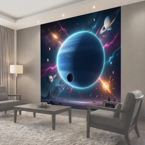 Фотообои Космические планеты и звёздная туманность