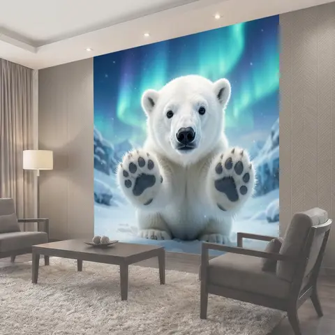 Фотообои Белый медвежонок в снегу
