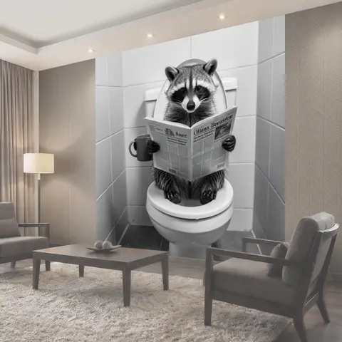 Фотообои Енот с газетой в туалете