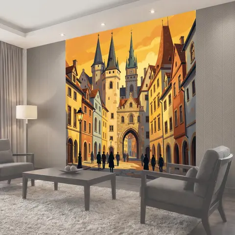 Фотообои Старинная европейская улица с башнями
