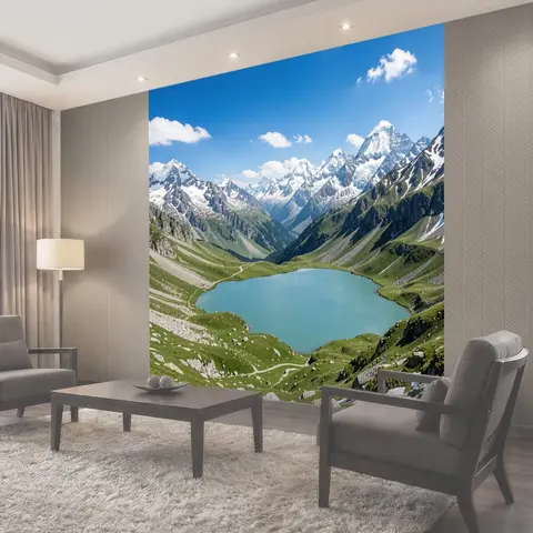 Фотообои Горный пейзаж с бирюзовым озером