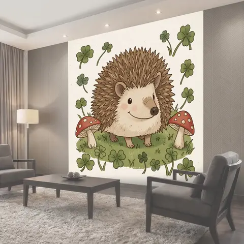 Фотообои Ёжик с грибами и клеверами