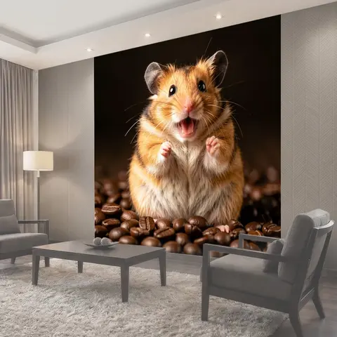 Фотообои Хомяк среди кофейных зерен
