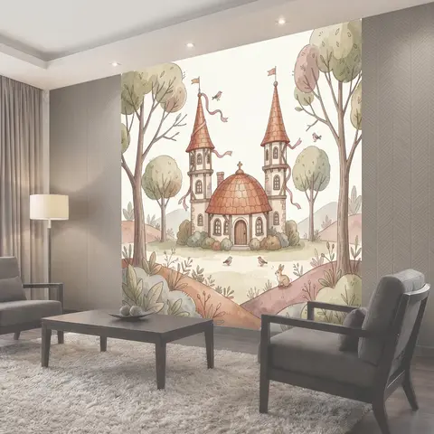 Фотообои Сказочный лесной замок с башнями