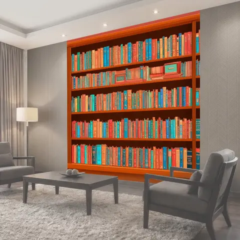 Фотообои Шкаф с книгами, реалистичный стиль, детализированное рисование, яркие цвета