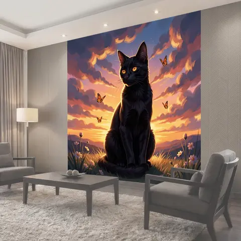Фотообои Черный кот на закате