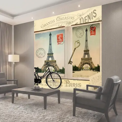 Фотообои Париж Эйфелева башня Винтаж Винтажная коллекция всех вещей paris eiffel tower vintage открытка французский…