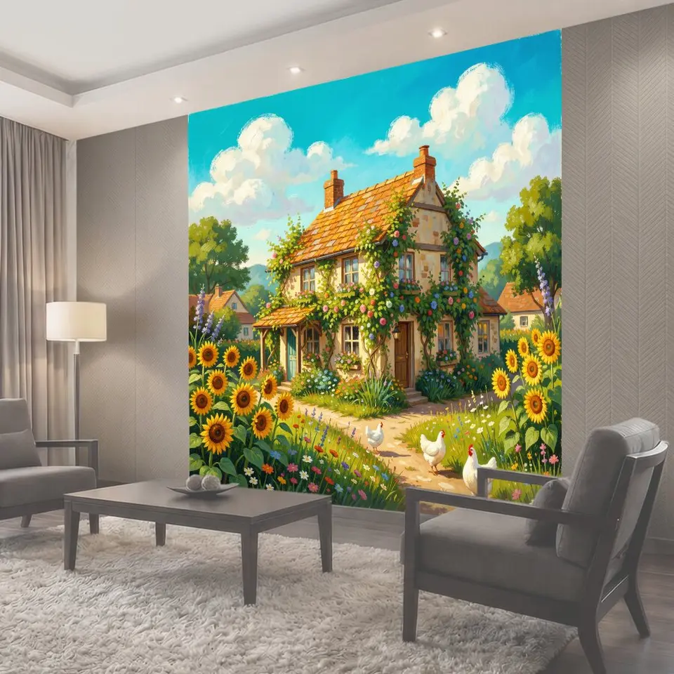 Фотообои Цветущий дом в деревне