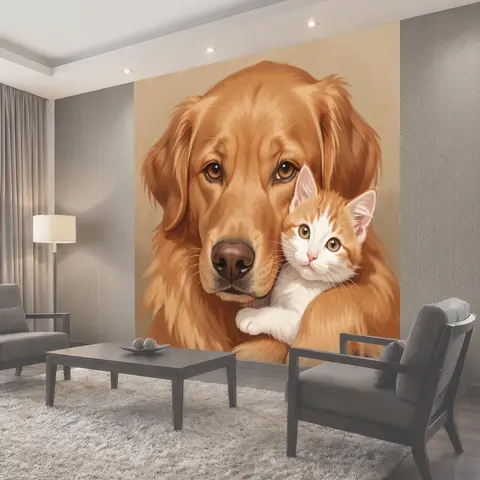 Фотообои Пёс и котёнок в объятиях
