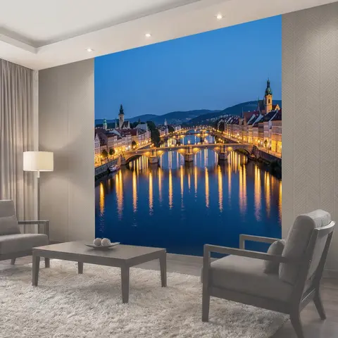 Фотообои Ночной европейский город с мостами